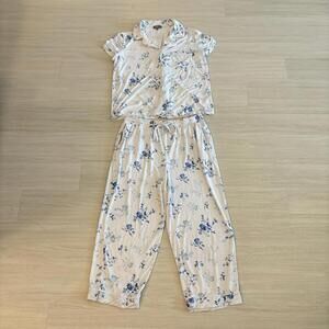 Women’s Ann Taylor Loft Sleep Pajama Set - White And Blue Floral - Size Large
